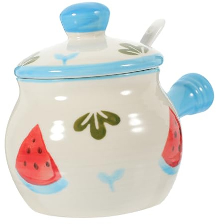 COLLBATH Barattolo Per Condimento in Materiale Refrattario Manico e Coperchio, Contenitore Per Strutto e Spezie Da Cucina, Vaso Per Zucchero e Sale, Contenitore Di Stoccaggio Per Ambienti d
