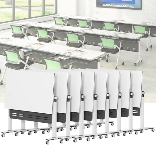 EAHKMETQ Konferenztisch Klappbarer Konferenzraumtisch, mobiler Schulungstisch mit Rädern, Seminar- und Besprechungstisch mit Klappplatte und Rollen für Büro, Besprechungsraum, Klassenzimmer
