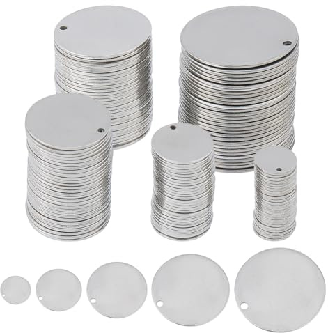 DICOSMETIC 150 Stück 5 Größen Flache Runde Metall Stanzblanko Tags Aus Edelstahl Kleine Münz Disc Anhänger 10/15/20/25/30mm Leerstanzanhänger Für Die Schmuckherstellung