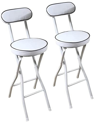 Set di 2 sgabelli da bar pieghevoli con poggiapiedi, schienale imbottito in poliuretano resistente, sgabello alto per cucina, colazione, capacità 136 kg, bianco, 65 cm