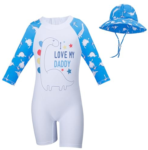 Cheerful Mario 1-7 Anni Costum da Bagno Intero con Cappello da Sole per Bimbo Bimba UV Costume Piscina Bambino Bambnina Chiusura Zip Dinosauro 4-5 Anni