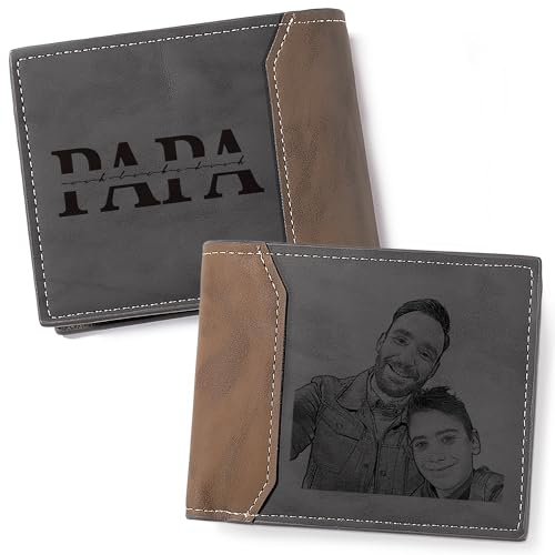 Easycosy Vatertagsgeschenk für Papa Männer, Personalisierte Geldbörse Herren mit Foto & Namen - Leder Geldbeutel Portmonee mit Gravur Großbuchstabe - Geschenke für Männer Papa Opa zum Vatertag