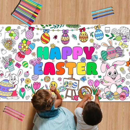 AUGSUN Ostern Ausmaltischdecke, Ostertischdecke zum Ausmalen Oster Ausmaltischdecke Kinder 183 x 76 cm Ostern Tischdecke für Schule Klassenzimmer Party Dekoration