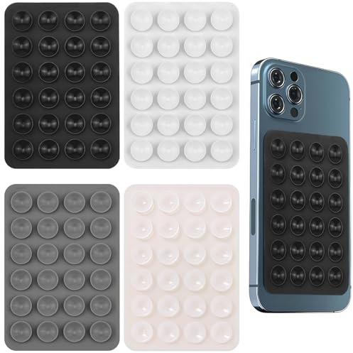 KUKUPOW Silikon Saugnapf Handyhülle, 4 Stück Noppen Handyhülle, 4 Farben Handy Noppen Halter Rückseite, Handyhülle mit Saugnäpfen, Saugnäpfe Handy für Selfies und Videos Freihändig