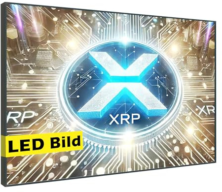 Generisch Leuchtbild I XRP Krypto I LED Wandbild I Leuchtende Ripple HODL Leinwand mit Rahmen - Made in Germany (XRP Krypto, 50x50 cm, Rahmen: Holz Flora)