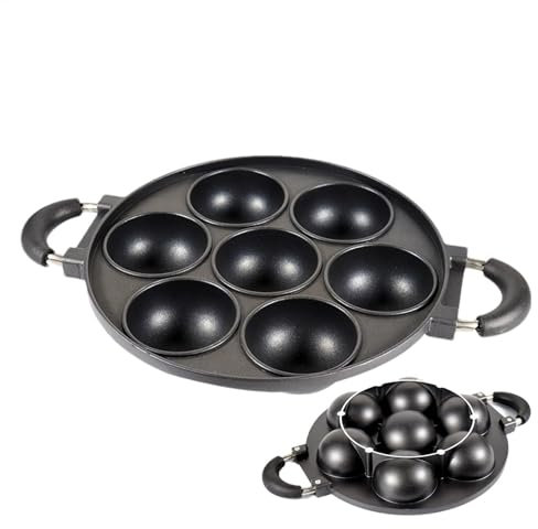 Sartén para galletas de hierro fundido, 7 tazas de hierro fundido, sartén para tortitas, hamburguesas, tortillas, parrilla, sartén de hierro fundido precondimentado para cocinar galletas,
