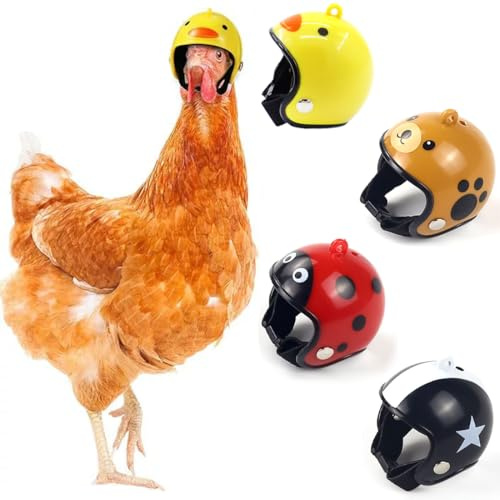 XYTAHDM 4 Stück Hühnerhelm Kopfbedeckung, Hühnerhelm Kunststoff Huhn Helm Haustier Helm Für Huhn Haustierschutzhelm Entzückender Helm Für Huhn Ente Vogel