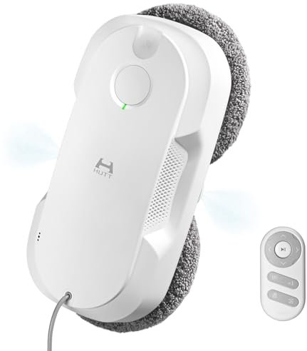 HUTT DDC56 Fensterputzroboter Doppelstrahl mit Ultraschall Sprühfunktion, Elektrischer Fensterputzer Fernbedienung mit Doppelter Wassertank Tank, Fensterkantenerkennung