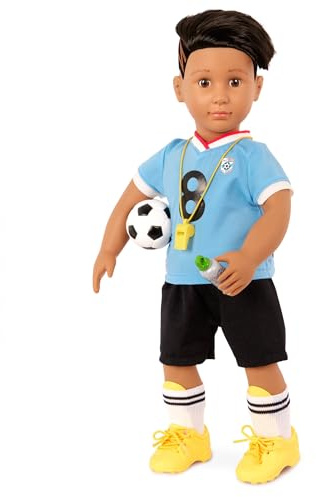 Our Generation Mateo – bewegliche 46 cm Jungenpuppe mit Fußballoutfit | Bewegliche 46 cm Jungenpuppe Mateo mit Fußballoutfit und Zubehör für Rollenspiele, geeignet für Kinder, 5+ Jahre