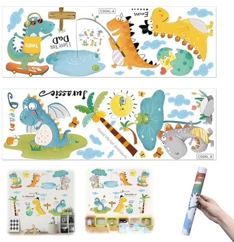 Wandtattoo Dinosaurier Groß, Dino Wandtattoo Kinderzimmer Niedlicher Wandsticker Dinosaurier Wandtattoos Selbstklebend Wall Sticker für Jungen Babyzimmer Wohnzimmer Schlafzimmer, 1 Stück