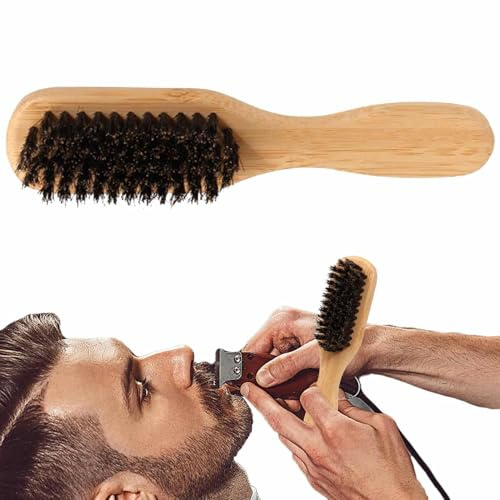 Peigne de barbe en bois naturel - Brosse avec des poils de sanglier pour lisser la barbe et la moustache, de modélisation des hommes | Brosse à cheveux Curly District, outil pour les hommes