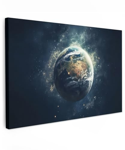 MuchoWow© Leinwand Groß XXL Deko Schlafzimmer Aesthetic Leinwandbilder | 120x80 cm - Wohnzimmer Gemälde Foto Geschenk Living Room Decoration Weltraum - Erde - Sterne - Universum