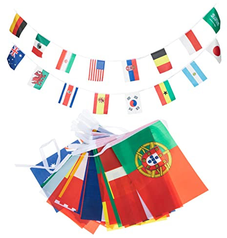 POPETPOP Internationaler Fußball Wimpel Banner Polyester Länder Flaggen Girlande Für Sportevents Partys Und Dekoration Beidseitig Bedruckt Langlebig Und