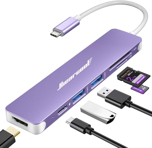 Hiearcool USB C Hub, 7-in-1 Multi-Port Adapter, USB-C to 4K HDMI Splitter Type C Dock Dongle with 100W Power Delivery SD/TF Card Reader Compatible for MacBook Pro/Air and More Type USBC Devices