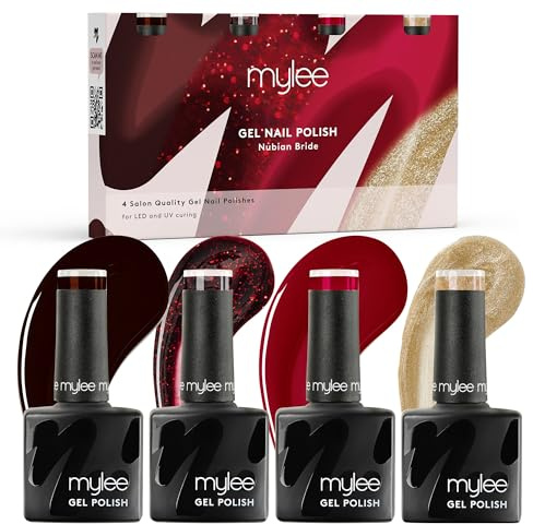 Mylee Gel Nail Polish 4x8ml [Nubian Bride] - UV/LED Soak-Off Nail Art | Manicure Pedicure for Professional, Salon & Home Use - Long Lasting & Easy to Apply