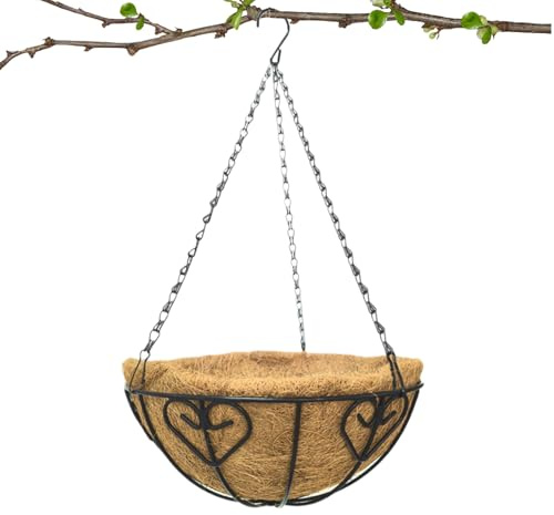 Portatore di fioriere con fibra di coco - cesto da giardino in metallo, pentola sospesa esterna | Catena del portico rotondo per balcone per patio sul prato, decorazione per fiore per fiore decorativo