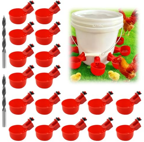18 Bebederos Automáticos para Gallinas, Distribuidor de Agua para Aves y Pollitos, Kit de Bebedero para Gallinas DIY con Taladro, Anti-Fuga y Reutilizable, Adecuado para Patos, Pavos y Gansos