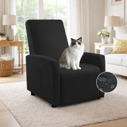 YushengTai 1-Sitzer Sesselbezug, Wasserdicht Sesselbezug Stretch mit Tasche, All-Inclusive Sesselschoner für Fernsehsessel Liege Sessel (Schwarz)