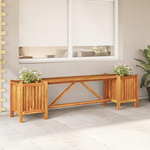Panca da Giardino, Legno di con 2 Fioriere, Panca da Esterno per Fiori, Panchina da Parco, Panca da Giardino, Panca da Esterno (150×30×40 cm)