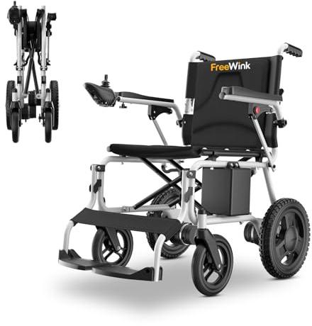 Elektrischer Rollstuhl mit 20km Reichweite,16.8kg Rollstuhl Elektrisch Faltbar Schmal Rollstuhl für Wohnung & Reisen, 125kg Tragkraft für jedes Gelände geeignet