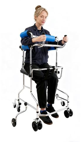 MIUKYUI Komfort Reha Rollator promenadhjälpmedel med 8 hjul 6 bromsar justerbar höjd och bredd anti-back-justerbar höjd 116–140 cm till 100 kg för äldre vuxna