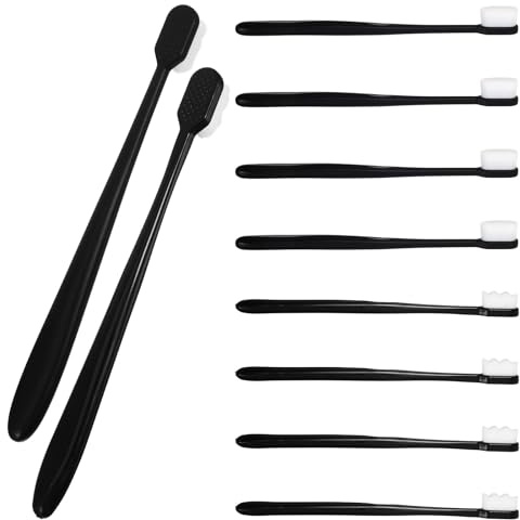 STAHAD Brosse à Dents Souple Noire 10 Pièces Poils Nano Ultra Denses pour Massage Doux des Gencives Adaptée aux Femmes Enceintes et Personnes Âgées