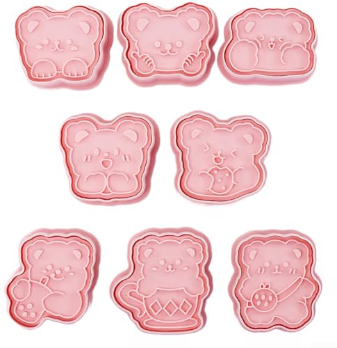 Juego de cortadores de galletas de oso de dibujos animados incluye 8 tamaños diferentes para hornear galletas, masa y pastelería, herramienta de plástico para hornear