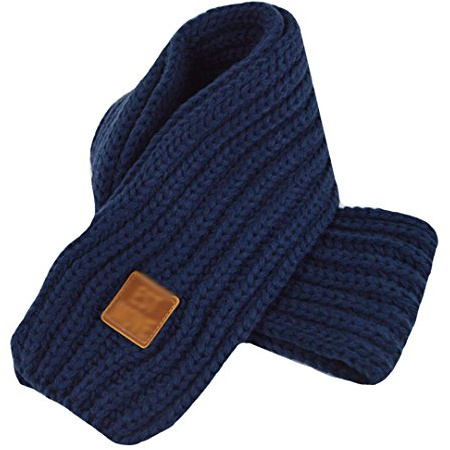 LA HAUTE Kids Scarves Autumn Winter Wool Knit Shawl Warm Solid Color Collar Neck Warmer, Navy Blue, One Size