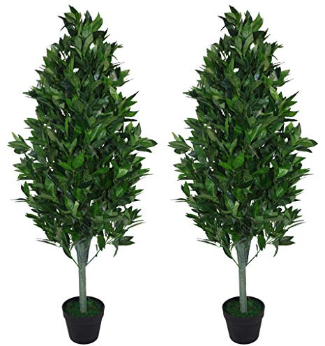 Leaf LEAF-7092-PAIR Pair of 120cm (4ft) Artificial Topiary Bay Trees Pyramid Extra Large, Green Cone