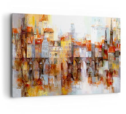 Deco Cadre Décoration Salon ville immeuble Moderne Impression sur Toile 120x80cm Image Tableau Decoration Murale Chambre Cuisine Horizontal Art Wall Grand Tableaux Decoratifs Muraux AA120x80-3476