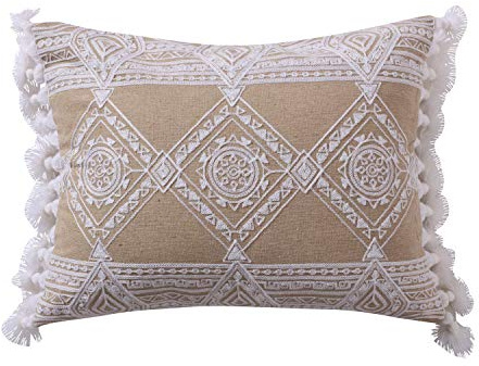 Levtex Home - Harleson - White Diamonds with Tassels Pillow (14x18) - White and Natural
