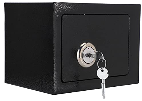 Lockable Safe Box Security Box, Solid Steel High Security Key Safe for Home Office Hotel Valuable Storage Jewelry Cash Money Documents with 2 Key, 9.05 X 6.69 X 6.81 Inch