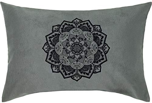 EXPRESS-STICKEREI Yoga Kissen Blume des Lebens Mandala Kissen mit Füllung 40x60cm Buddhismus Dekoration Energie & Harmonie Sofakissen Wohnzimmer Dekokissen Bohemian Accessoire Zierkissen | grau