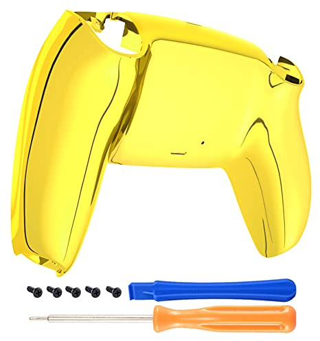 eXtremeRate Back Cover Compatible with PS5 Controller, Case Housing Replacement Shell Cover for PS5 Controller Accessories (Chrome Gold)