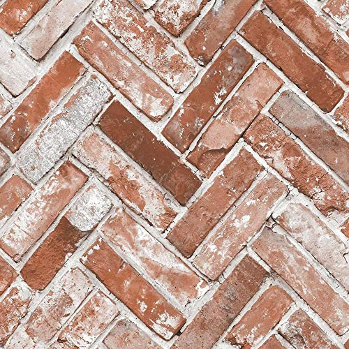 Muriva Herringbone Brick Red Wallpaper 174501 - Feature Photographic Faux Wall