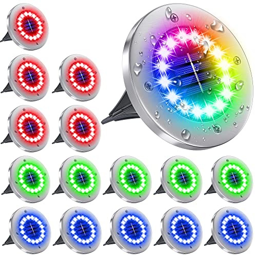 NFESOLAR 16 Pack Solar Lights Outdoor, 16 LEDs Multi-Color Solar Ground Lights Waterproof Landscape Light for Pathway Garden Walkway Driveway Yard Decorations