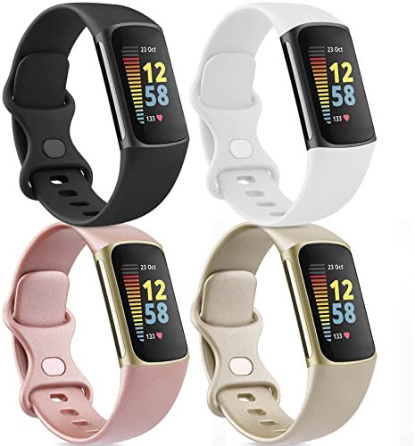 4-Pack Straps compatible with Fitbit Charge 6 / Charge 5 Strap, Soft Silicone Sport Replacement Band for for Fitbit Charge 6 / Charge 5, Small Large(4 Pack A, Small)
