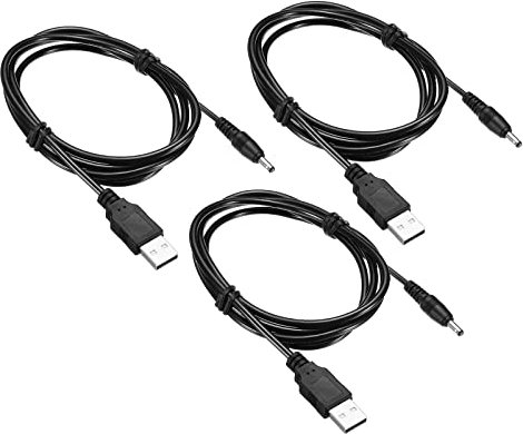 sourcing map USB Charging Cable USB Male to DC 3.5 x 1.35 mm Male 120cm Power Charging Wire Plug for Night Light Lamp Mini Fans, Black Pack of 3