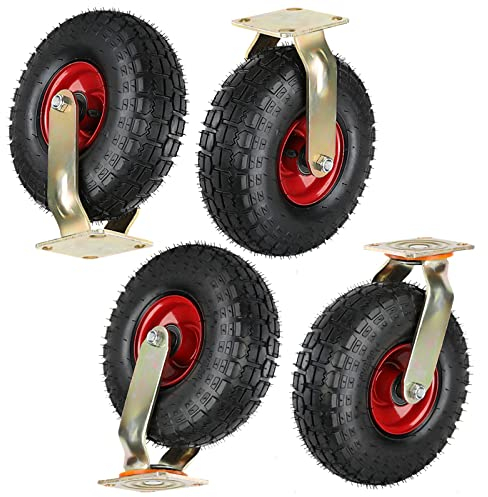 WORDFUN 4 Stück Schwerlastrollen 200mm/250mm Set, Luftreifen Gummi Rollen (Vakuum) Schlauchlos, Schwarz-rot Lenkrolle Für Trolleys Möbelroller Werkbank Transportroller, Tragfähigkeit：300KG