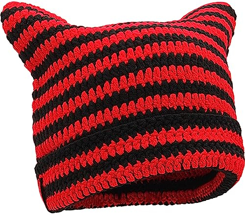 XYIYI Häkelmützen für Frauen Katze Ohr Stricken Hut Vintage Beanie Grunge Zubehör Slouchy Mützen für Frauen