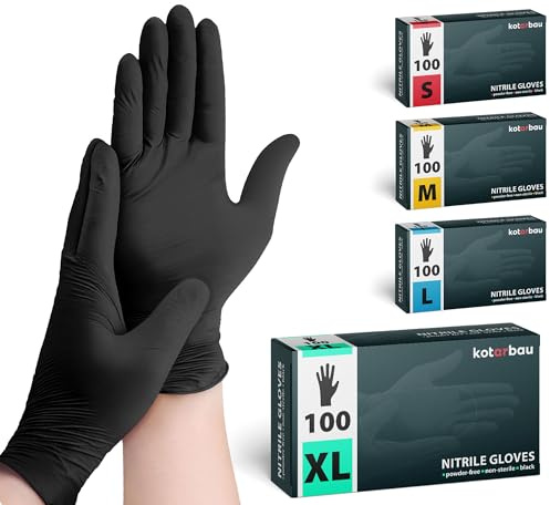 KOTARBAU® 100 Stück Box Einweghandschuhe Nitrilhandschuhe Einmalhandschuhe XL Schwarze Handschuhe Einweg Gummihandschuhe Schutzhandschuhe Werkstatt Zubehör Kochhandschuhe Gloves