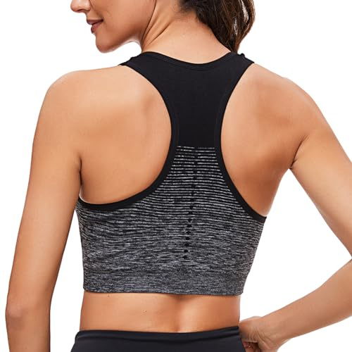 Sykooria Women's Sports Bra Mid Support Wirefree Racerback Workout Bra Removable Padding Yoga Gym Running Crop Top(Black,XL)