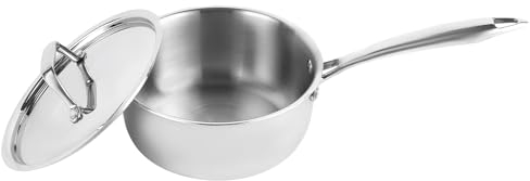 Royalford Stainless Steel Saucepan with Lid, Induction Safe Cooking Multipurpose Sauce Pot Milk Pan Tri-Ply Stainless Steel Heavy Bottom Sauce Pot Cookware, 16cm