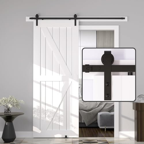 JZVXX 19 cm ladugårdsdörr, hårdvara kit, ladugårdsdörrspår, skjutdörr hårdvarusats, lätt att installera – miniversion – kombination spårläge – steg för steg manuell ingår. (8 fot - 6 st spår)
