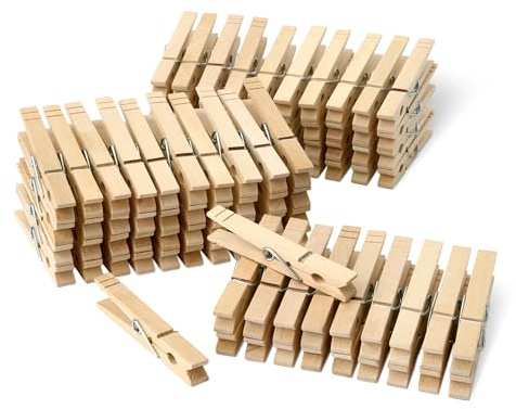 Amazon Basics Birch Wood Clothespins with Strong Spring-Loaded Grip, Holds up to 3 lbs, Pack of 100