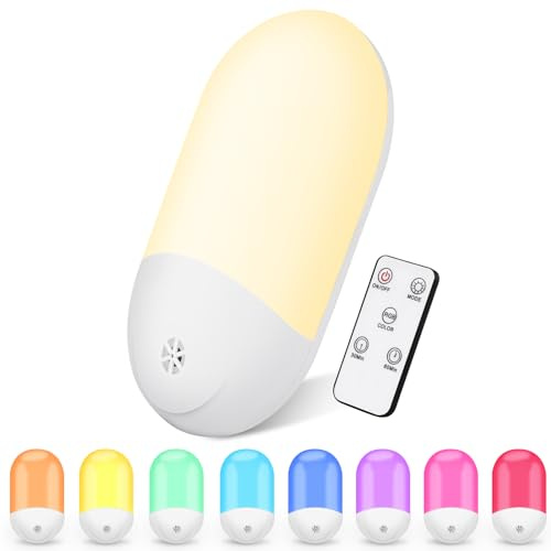 HOTUT Luce Notturna per Bambini, Luce Notturna LED con Sensore Crepuscolare, Bianco Caldo e Colore RGB Modificabile, Plug&Play Bambini da Presa, per Cameretta, Scale