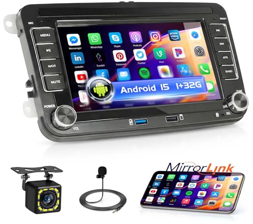 Fuluku 7 Radio Coche para VW Golf 5 6 Polo Tiguan Passat Touran Caddy T5 | Android Radio con MirrorLink, 7 Pantalla Radio con Bluetooth/WiFi/GPS/Cámara de Seguridad/FM/RDS/SWC