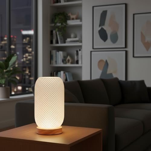 Tafunker Table Lamp, Hollow Thread, L, Wooden Base | Modern, Decorative Mesh Pattern, Warm White Light, Bedside
