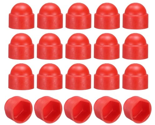 uxcell 20Pcs Hex Nut Cover, M8x13x15mm Plastic Dome Nut Protection Cap Hex Screws Bolt Covers for Indoor Outdoor Furniture Automotive Bolts Decoration, Red