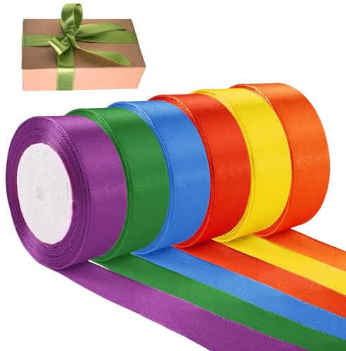 Nastri Regalo in Tessuto 25mm x 22m di Stoffa Colorati, 6 Colori Nastro Satinato in Poliestere, Larghezza Nastri Colorati Stoffa, Nastro Satinato per Matrimoni, Feste, Pacchi Regalo, Artigianato